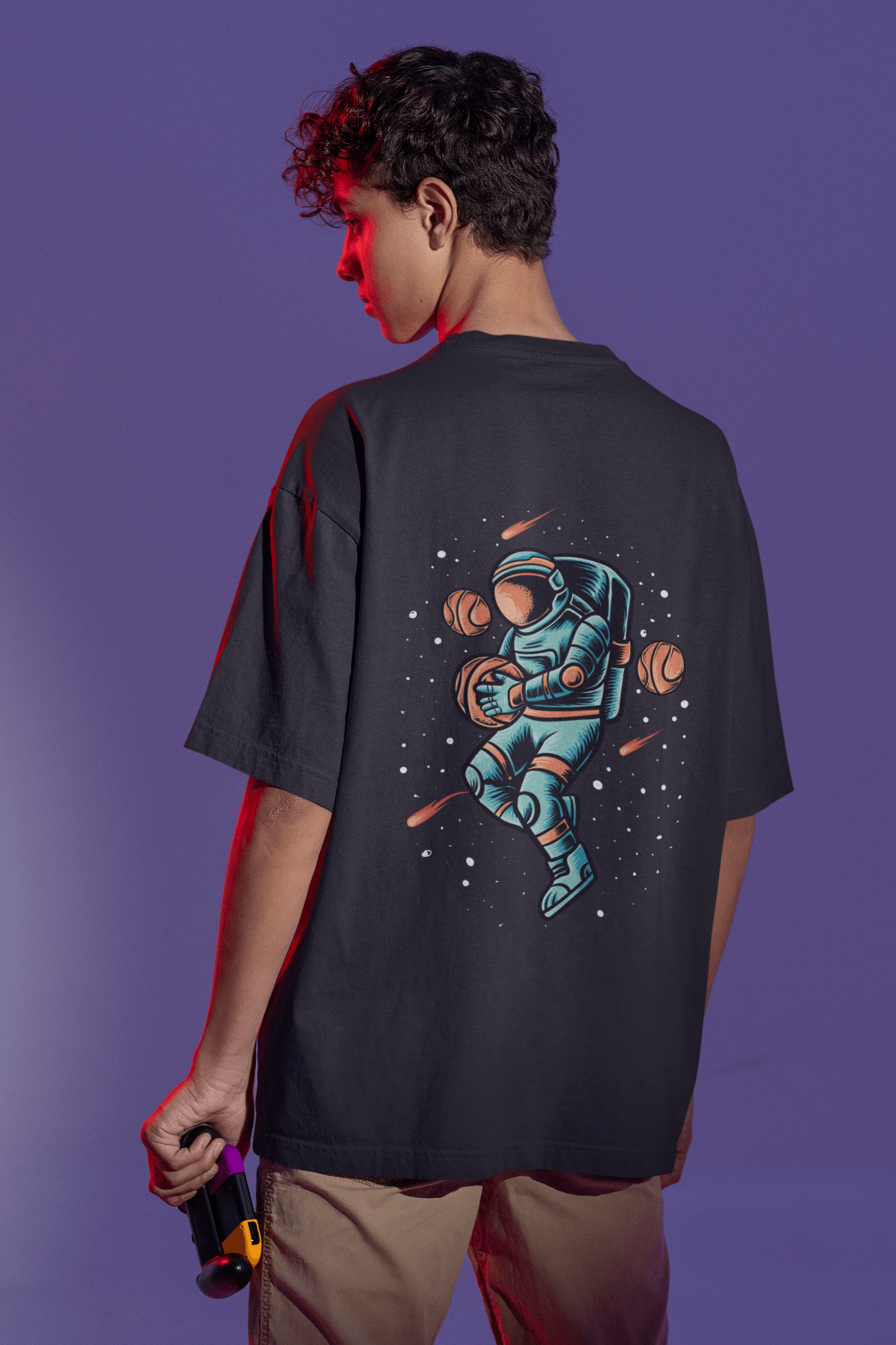 Space Basketball Premium Oversized Men's Round Neck Pure Cotton T-Shirt