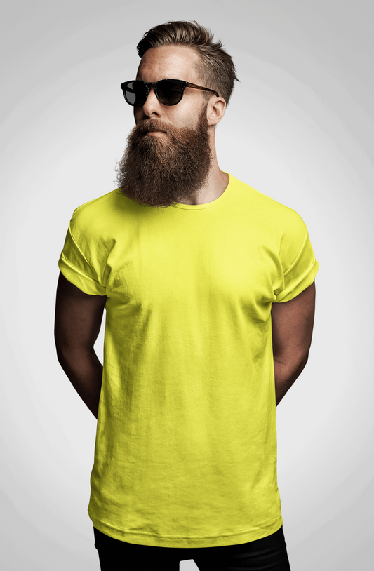 Yellow Men's Pure Cotton Round Neck Plain T-Shirt (Regular Fit)